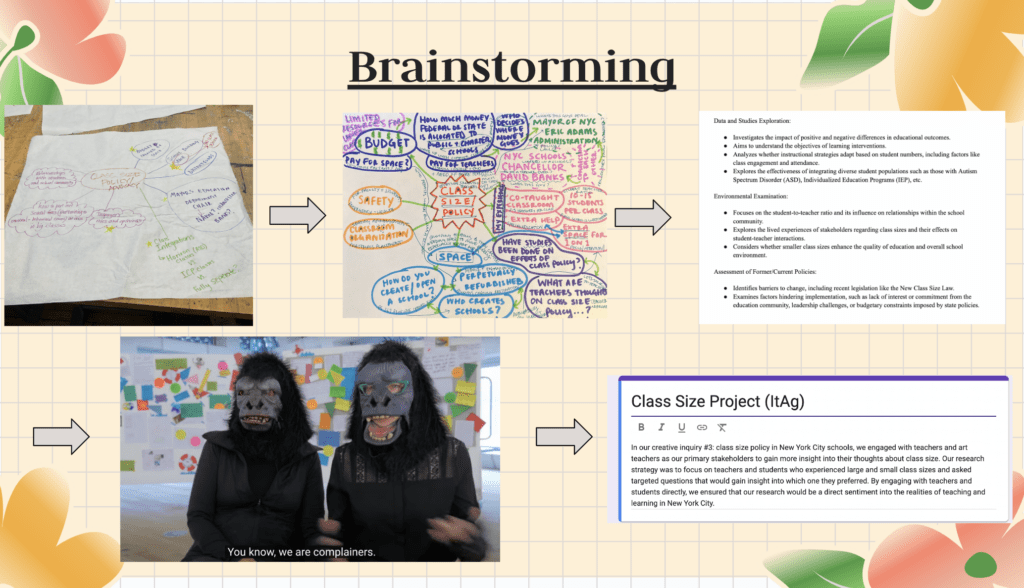 Screenshot of presentation: photos of brainstorming materials and artist inspiration